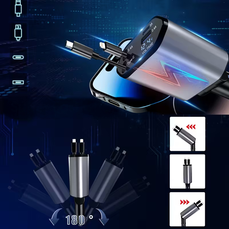 Ładowarka Samochodowa USB C IOS Przegub Zwijak 100W Szybkie Ładowanie 80 cm (11)