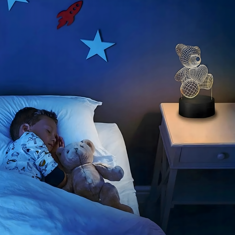 Lampka Nocna Prezent Miś 3D Illusion do Sypialni dla Dzieci Biurkowa USB (13)