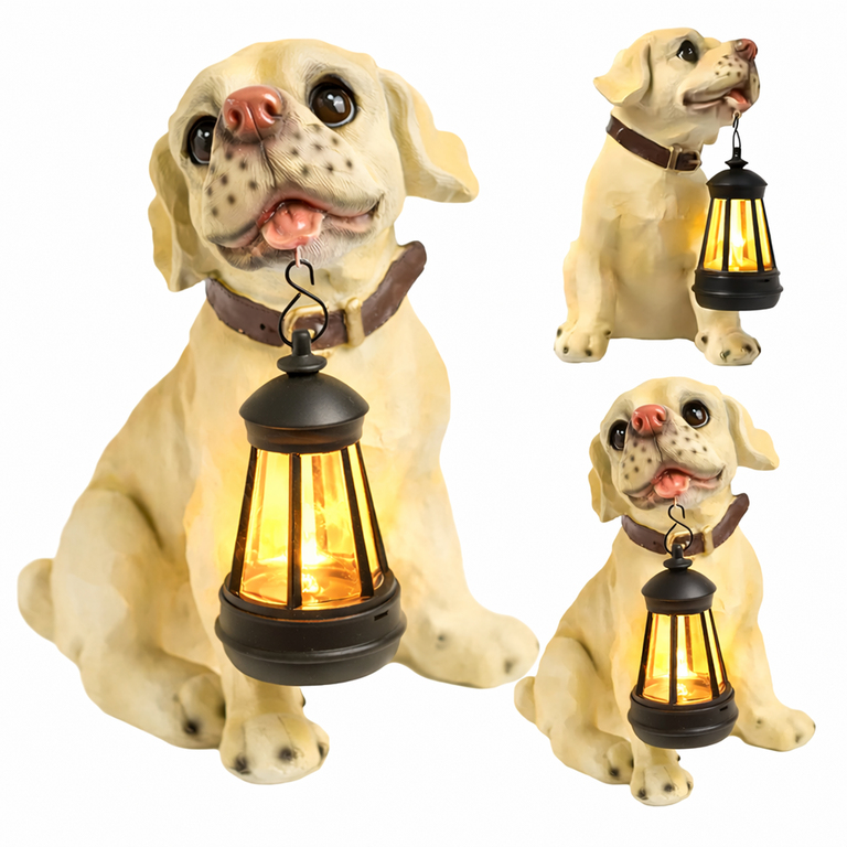 Lampa Lampka Solarna Ogrodowa Ozdobna Ozdoba Pies z Lampionem Led Dekoracja (1)