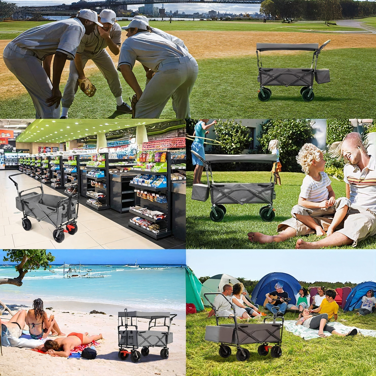 Duży Składany Wózek Ogrodowy Plażowy Transportowy na Ryby z Dachem Koła XL  (10)