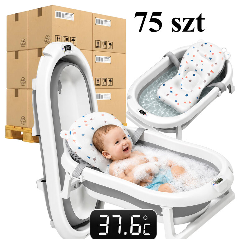 75 x Wanienka Składana dla Dziecka Niemowląt Wanna z Termometrem LCD Poduszka (1)