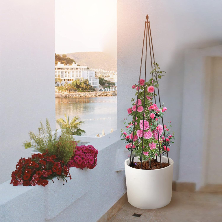 12x Podpora Pergola Ogrodowa Tarasowa na KWiaty Stojak Metalowy Roślin 150 cm (9)