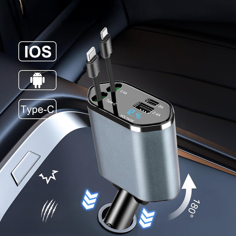 Ładowarka Samochodowa USB C IOS Przegub Zwijak 100W Szybkie Ładowanie 80 cm (8)