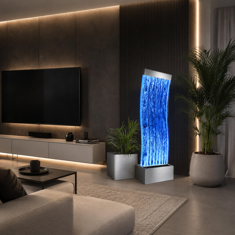 Wolnostojąca Ściana Ścianka Wodna Bąbelkowa Fontanna LED Kolory 183x50x28cm (14)