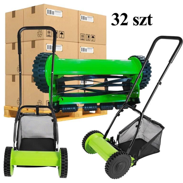 32x Kosiarka Ręczna Bębnowa Mechaniczna Wrzecionowa Pchana Z Koszem 16