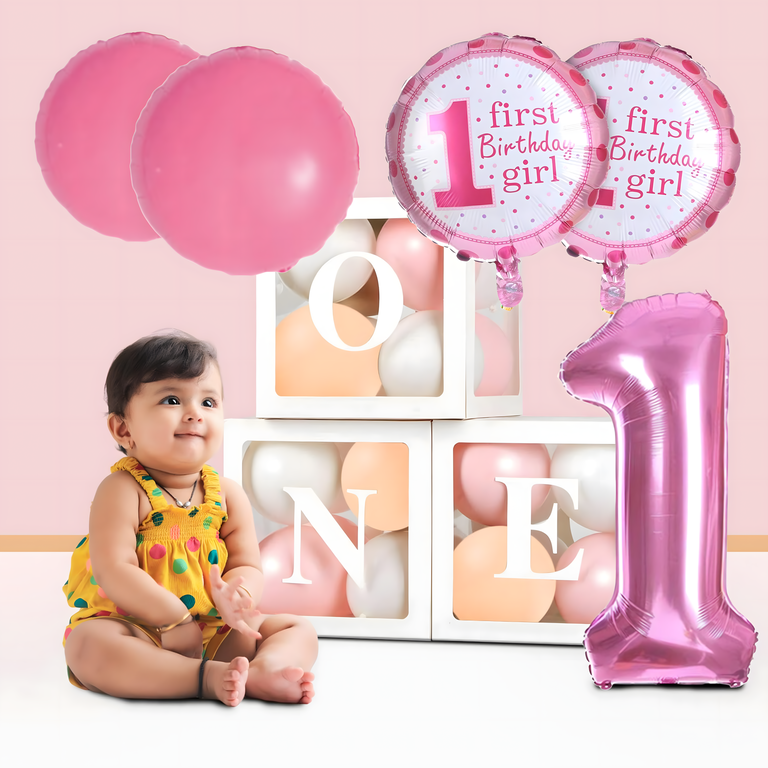Balony na 1 Urodziny Roczek Dziewczynka Zestaw 5 szt Gwiazdki Balon  (8)