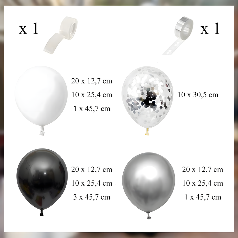 Girlanda Balonowa Zestaw Balonów na Urodziny Czarne Srebrne Białe 107 ele (3)