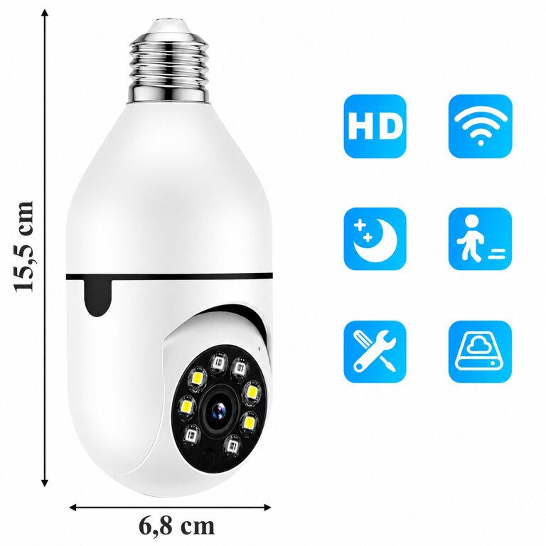 Kamera IP Bezprzewodowa WiFi Żarówka E27 30W do Monitoringu Domu Niania  (8)