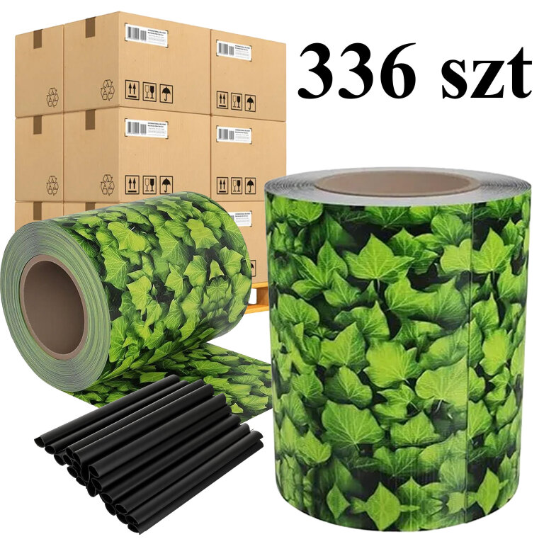 336 x Taśma Ogrodzeniowa 19cm x 35m Osłona Panelowa na Ogrodzenie Płot UV Liście (1)