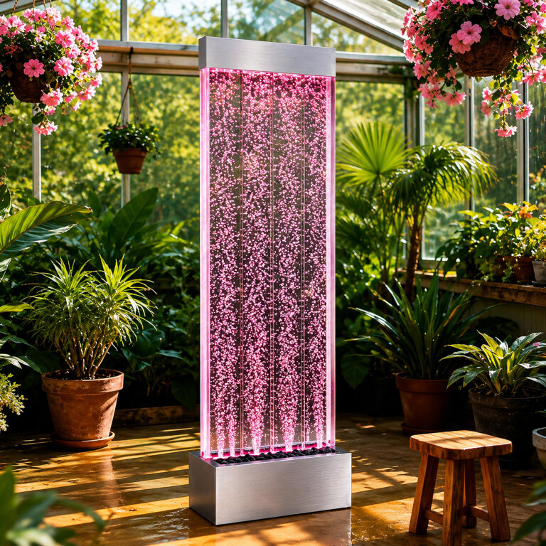 Wolnostojąca Ściana Ścianka Wodna Bąbelkowa Fontanna LED RGB 183x50,5x28cm (11)