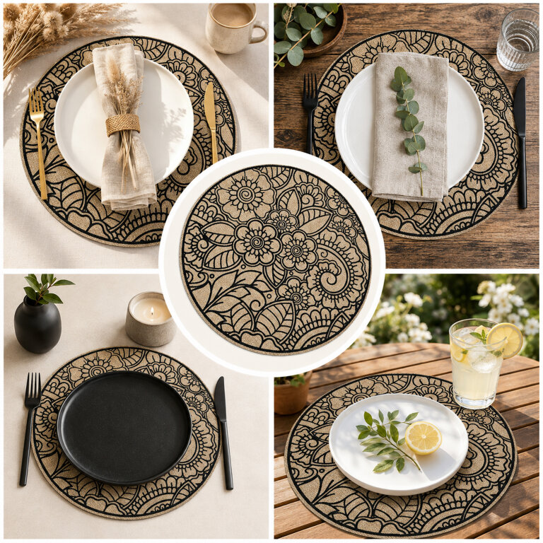 Podkładka Mata na Stół Blat pod Talerz Stołowa Okrągła Boho Ochronna 38 cm (5)