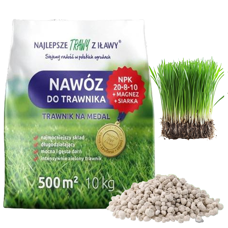 Nawóz do Trawnika Trawy Wieloskładnikowy NPK 20-8-10 Granulat 10 kg 500 m  (1)