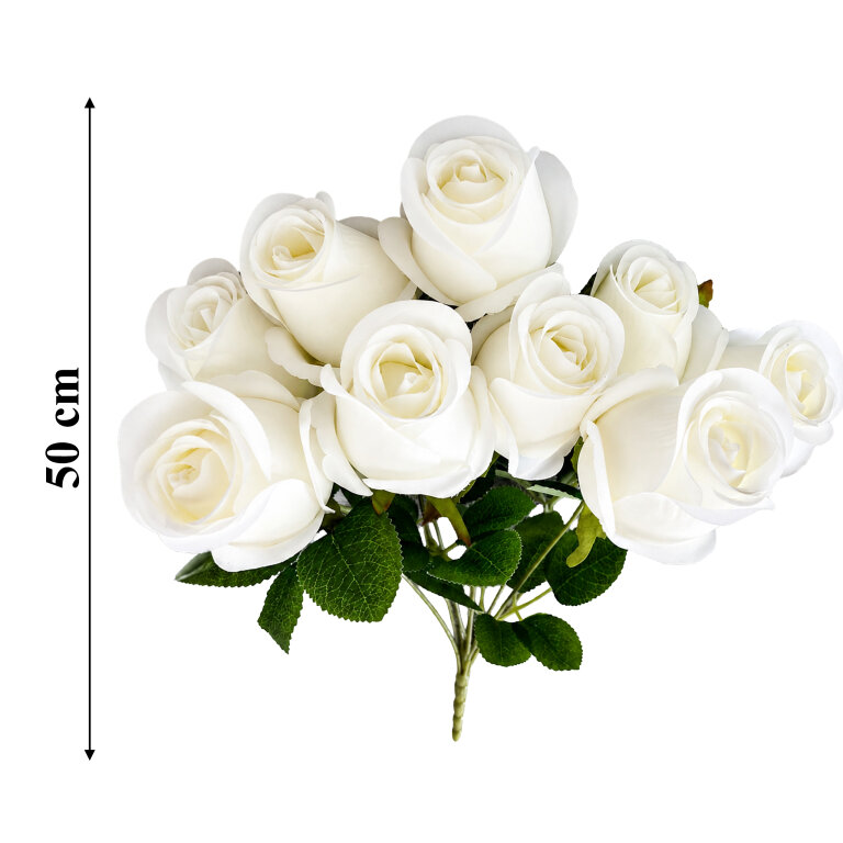 Bukiet Białych Róż 9 szt Białe Róże 50 cm Sztucznych Sztuczne Kwiaty 50 cm  (8)
