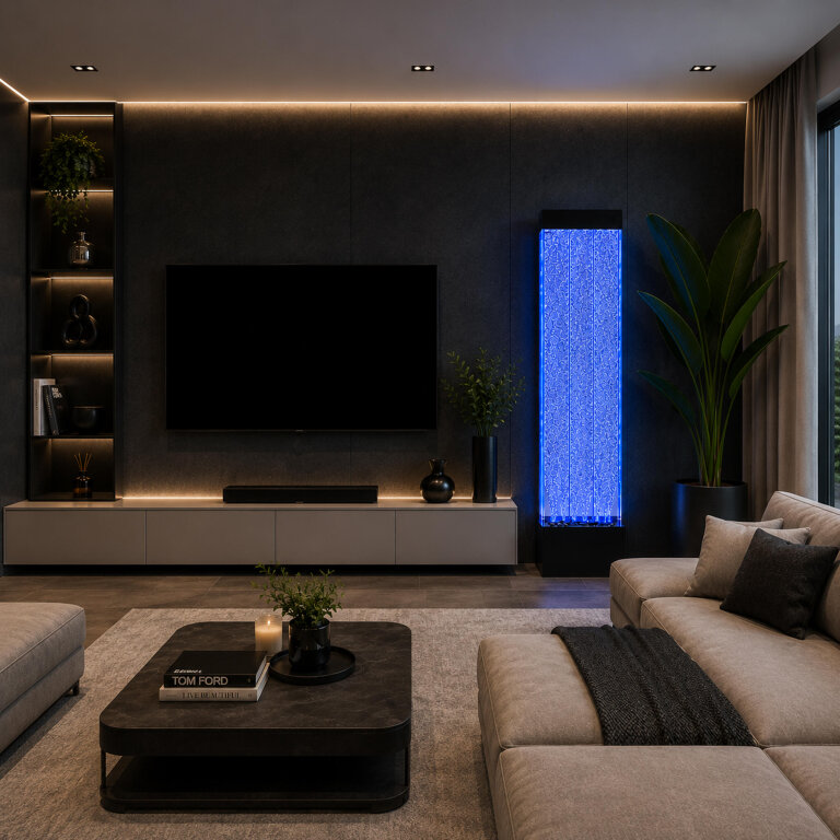 Wolnostojąca Ściana Ścianka Wodna Bąbelkowa Fontanna LED RGB Kolory 150x39x26cm (9)