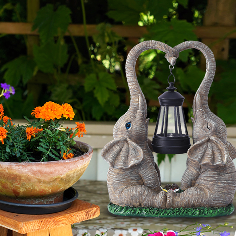 Figurka Lampka Lampa Ozdoba Ogrodowa Solarna Led Słoń Słonik z Lampionem  (7)