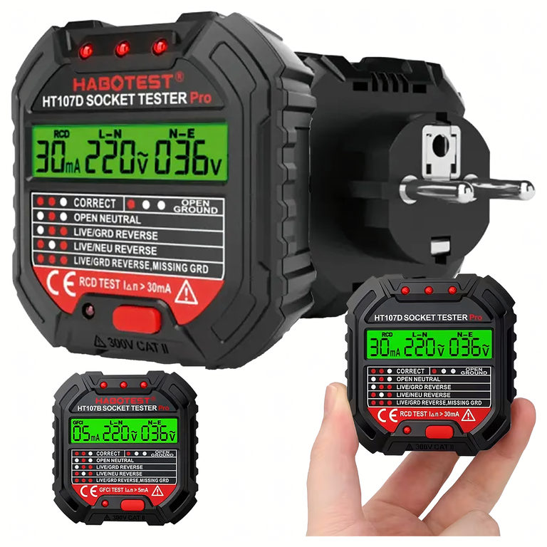 Tester Napięcia Gniazd Sieciowych Elektrycznych Gniazdek Kontaktów LCD RCD (1)