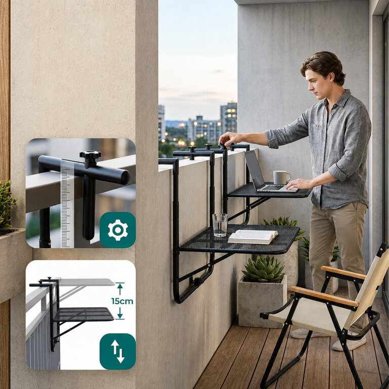 Stolik Balkonowy Składany Wiszący Stół na Balkon Taras Regulowany 30kg (13)