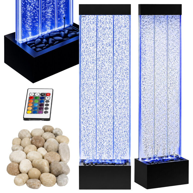 Wolnostojąca Ściana Ścianka Wodna Bąbelkowa Fontanna LED RGB Kolory 150x39x26cm (1)