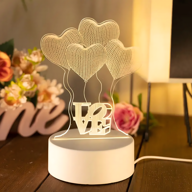 Lampka Nocna Love Serca 3D Illusion do Sypialni dla Dzieci Prezent USB (8)