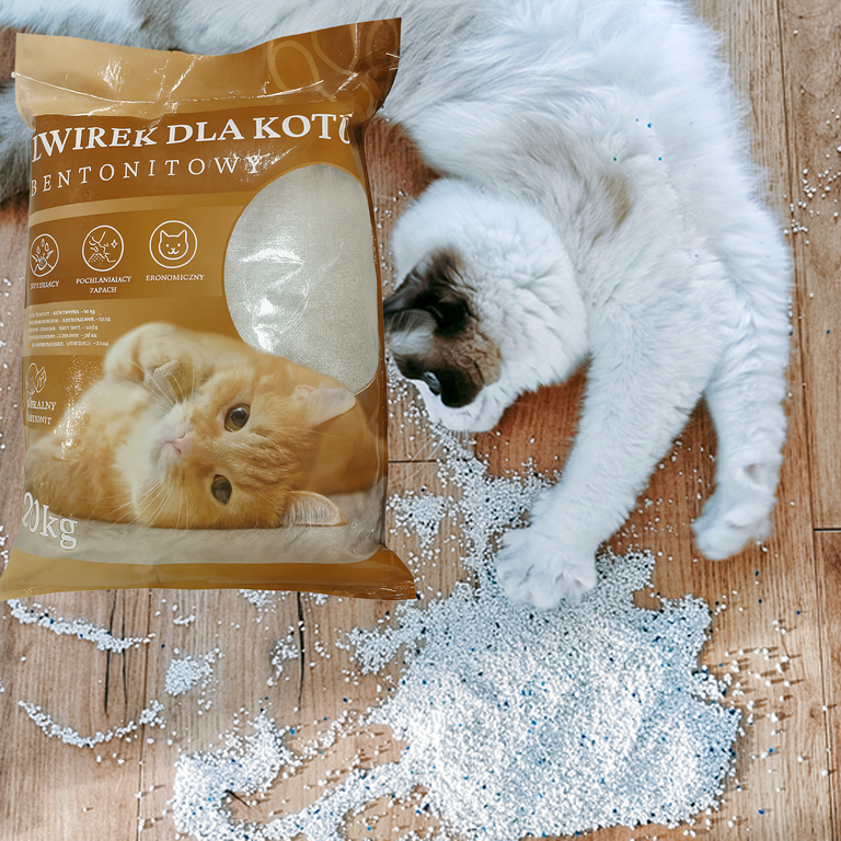 Żwirek Bentonitowy Kota Naturalny 20 kg Zbrylający Bezpyłowy Ultrachłonny  (12)