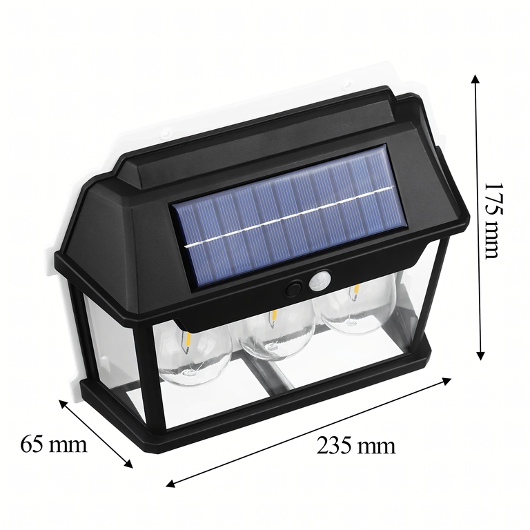 Lampa Solarna Led Potrójna Kinkiet Ogrodowy Elewacyjny z Czujnikiem Ruchu  (7)
