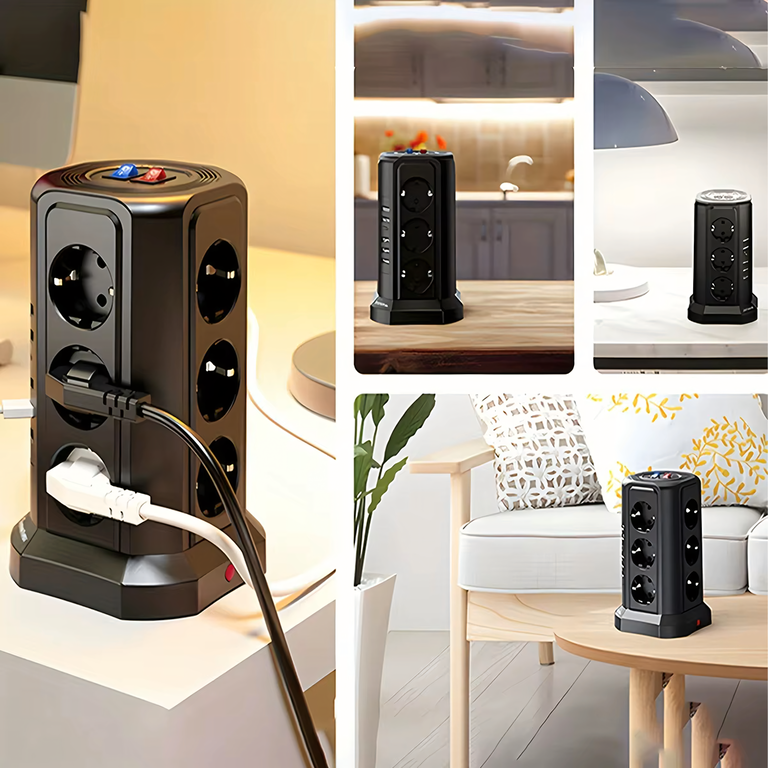 Listwa Zasilająca Stojąca Ochronna Odgromowa 12 Gniazd + 5 Portów Usb Reset (7)