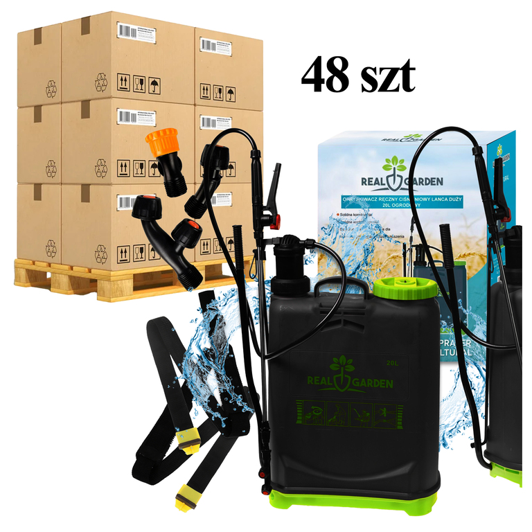 48 x Opryskiwacz 20L Ciśnieniowy Plecakowy Ogrodowy Zraszacz + Lejca + Dysze - Paleta (1)