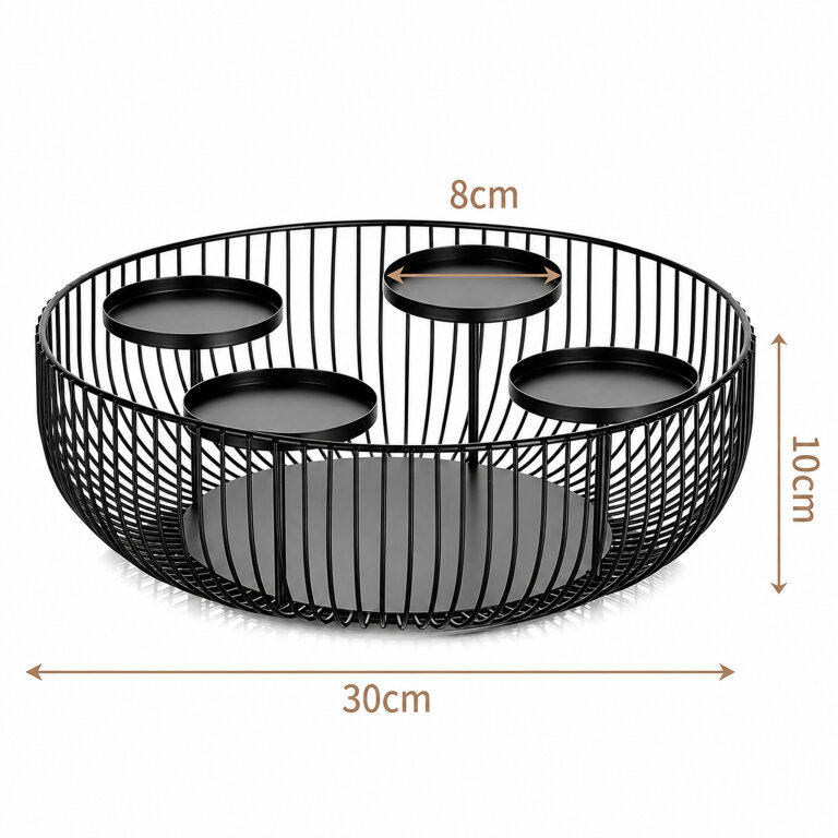 Metalowy Świecznik Okrągły Kosz na 4 Świece Adwentowy Ozdobny Stroik 30cm  (5)