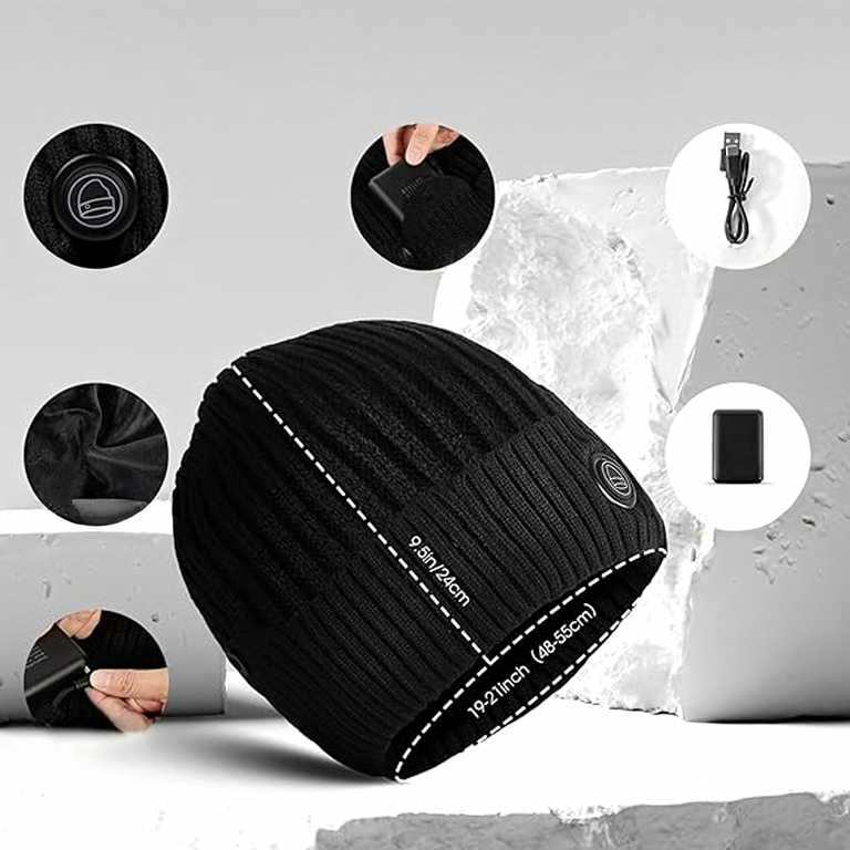Czapka Grzewcza Beanie Ogrzewana Zimowa Ciepła Elektryczna + Powerbank (5)
