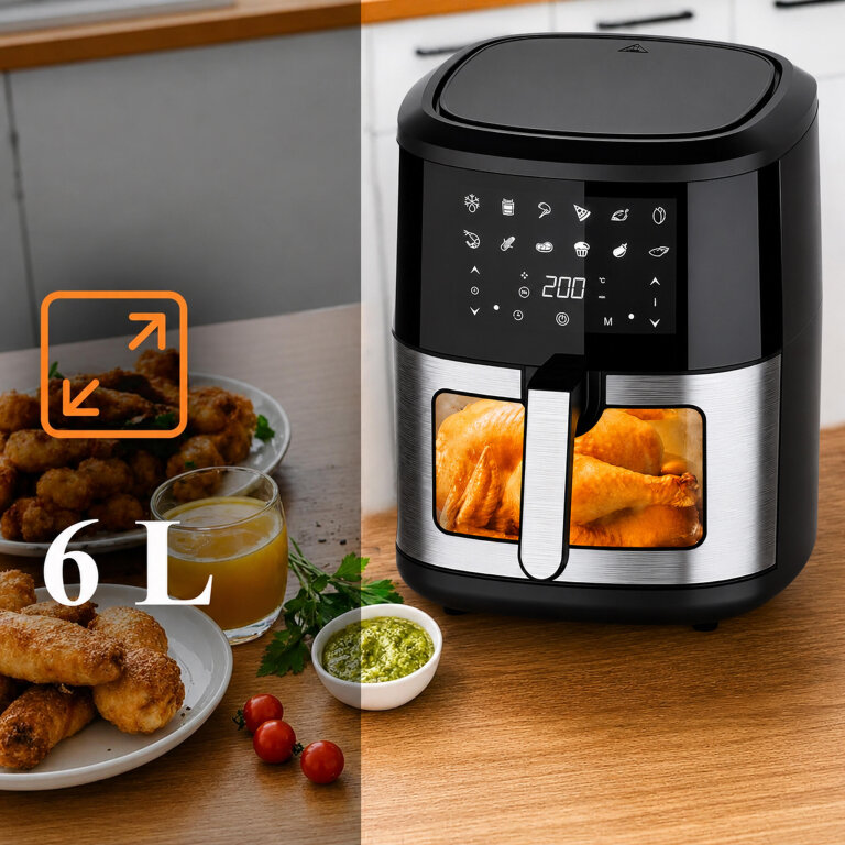 30x Frytkownica Beztłuszczowa Air Fryer 6L Frytownica 1500W 12 Programów Mocna (9)