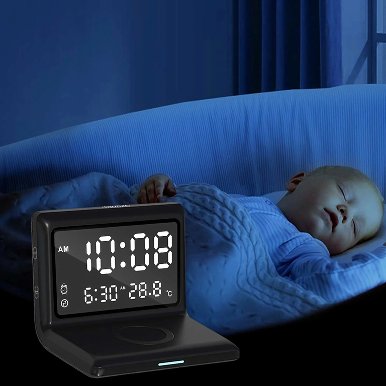 3w1 Zegar Budzik Cyfrowy Bezprzewodowa Ładowarka 15W Temperatura Lustro (11)