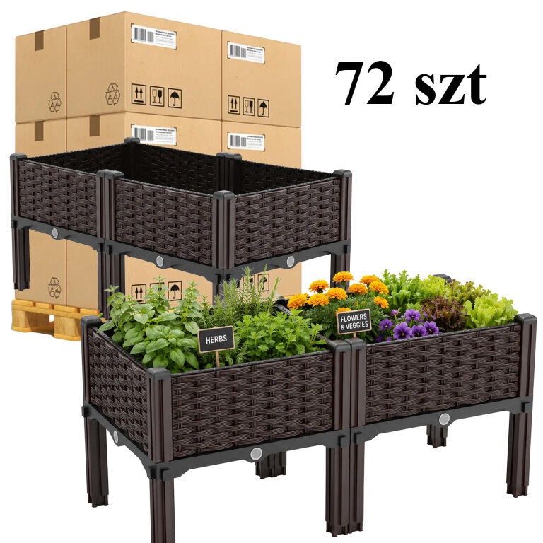 72 x Podwyższona Donica Ogrodowa do Kwiatów Warzyw Modułowa 80x40x38cm Brązowa (1)