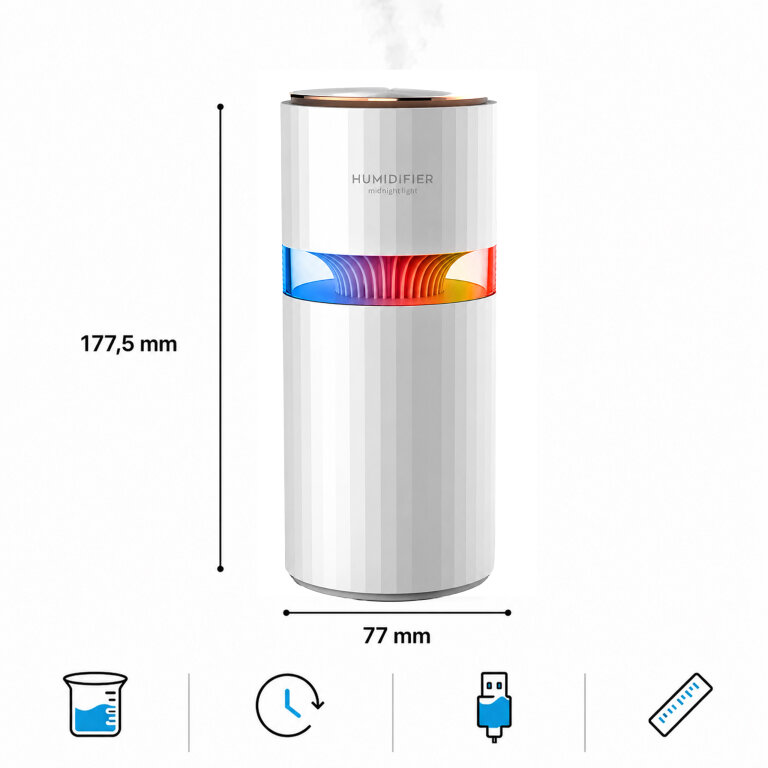 Nawilżacz Powietrza Dyfuzor do Samochodu z Lampką Podświetleniem Led 400ml  (4)