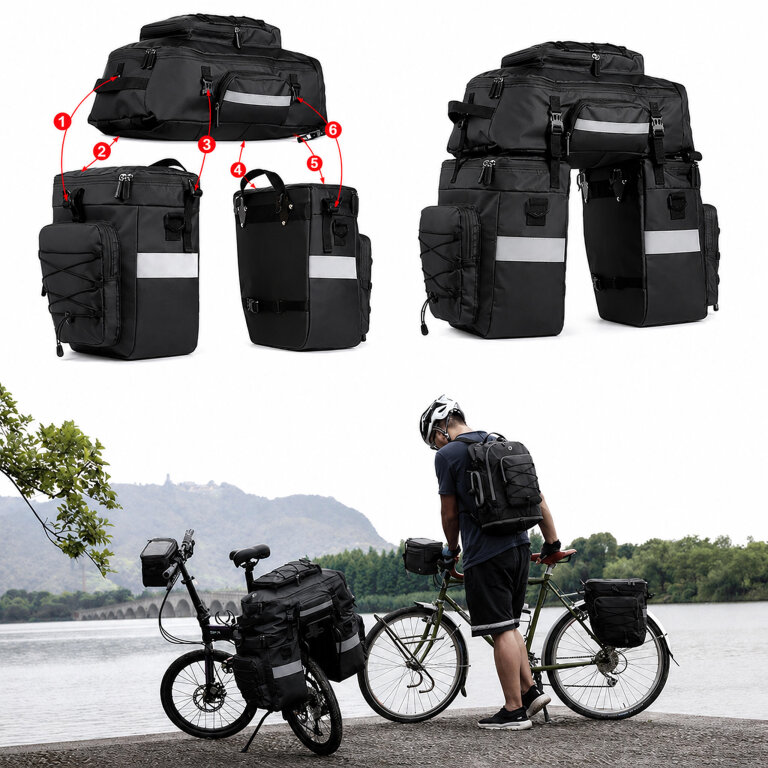 Sakwa Torba Rowerowa Wodoodporna 48L 3w1 Plecak na Bagażnik Rower Duża XXL (13)