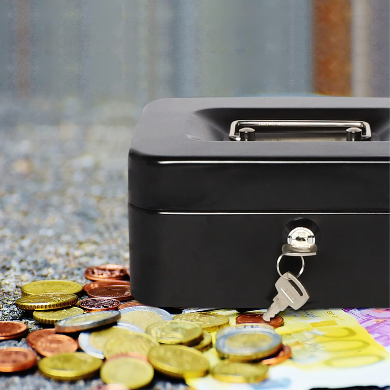 Metalowa Kasetka na Pieniądze Bilon Monety Banknoty Dokumenty Sejf Klucze  (13)