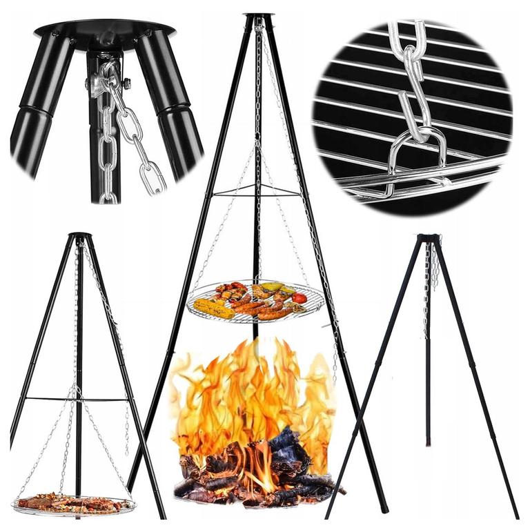 Palenisko Trójnóg Grill Ogniskowy Ogrodowy Wiszący Duży Ognisko Ruszt  (1)