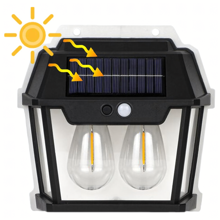 Lampa Solarna Led Podwójna Kinkiet Ogrodowy Elewacyjny z Czujnikiem Ruchu  (5)