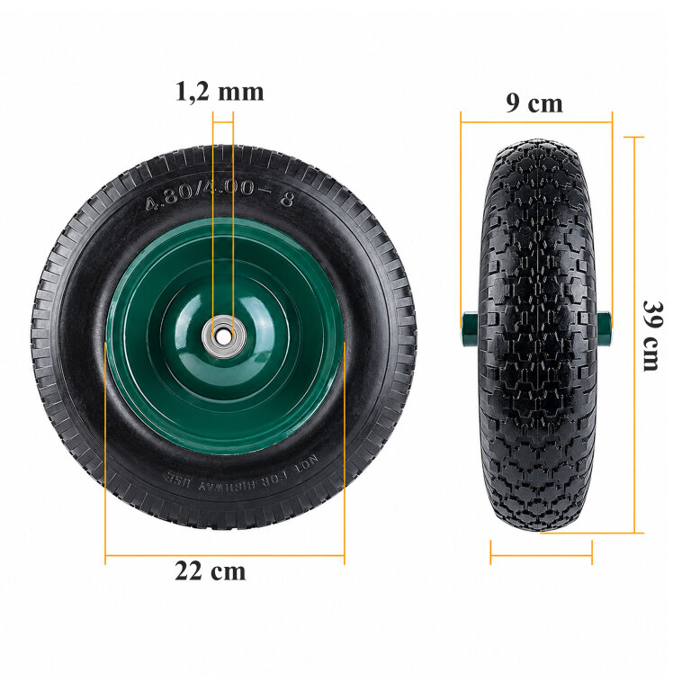 120x  Koło do Taczki Taczek 2PR 4.80/4.00-8 z Dętką i Ośką Kompletne Gumowe Mocne  (7)