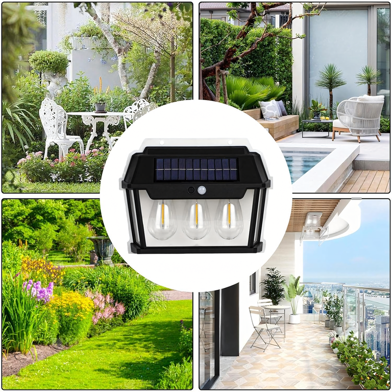 Lampa Solarna Led Potrójna Kinkiet Ogrodowy Elewacyjny z Czujnikiem Ruchu  (8)