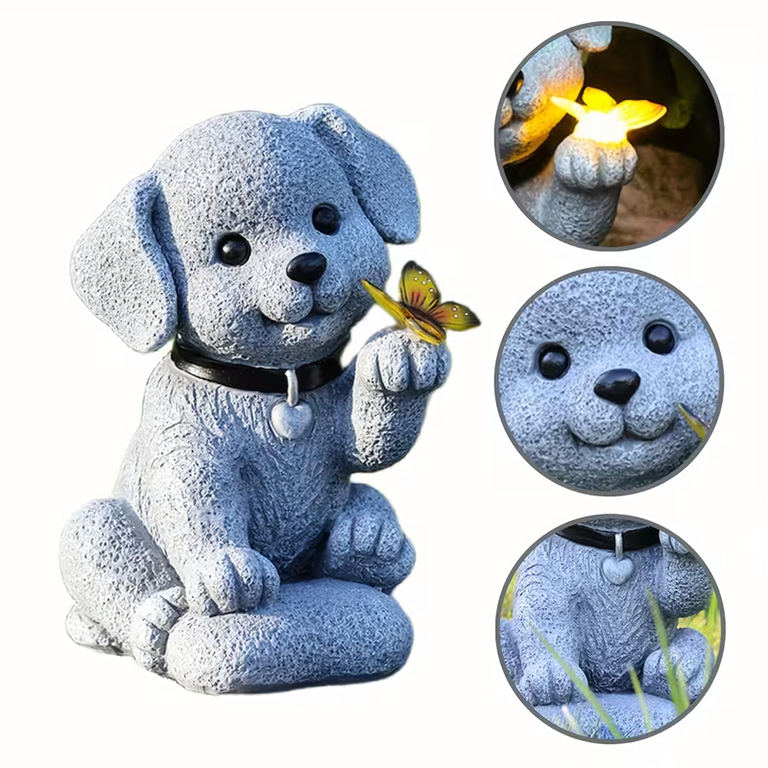 Lampa Lampka Solarna Ogrodowa Ozdobna Ozdoba Pies z Motylem Led Dekoracja (3)