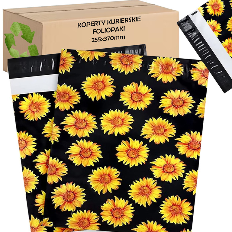 FOLIOPAKI KURIERSKIE MOCNE KOPERTY FOLIOWE 255x370 SŁONECZNIKI 50szt (1)
