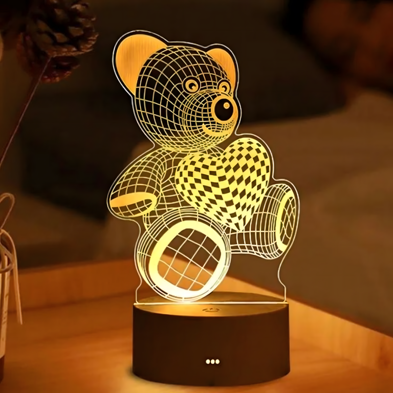 Lampka Nocna Prezent Miś 3D Illusion do Sypialni dla Dzieci Biurkowa USB (10)