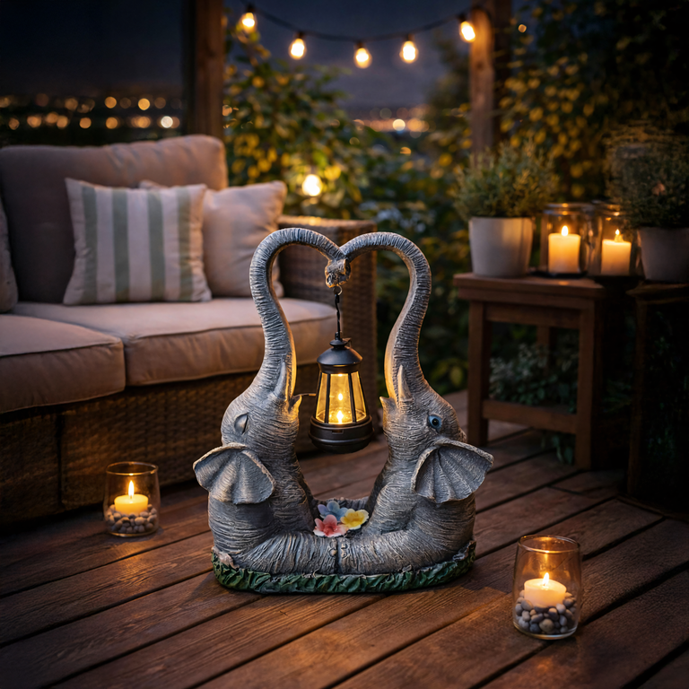 Figurka Lampka Lampa Ozdoba Ogrodowa Solarna Led Słoń Słonik z Lampionem  (11)