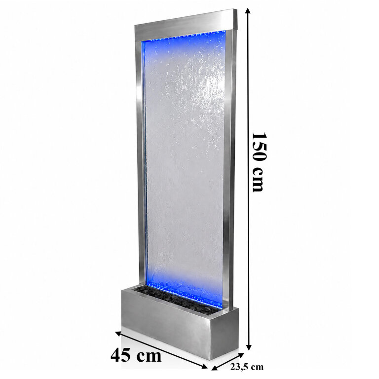 Fontanna Ściana Kaskada Wodna Ogrodowa Podświetlana LED Szklana 150x45cm  (7)