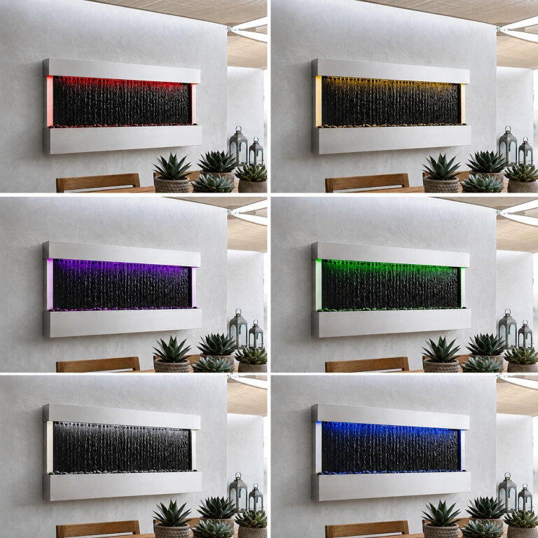 Wisząca Ściana Ścianka Wodna Fontanna Kaskadowa LED RGB Kolory 120x60x13cm (5)