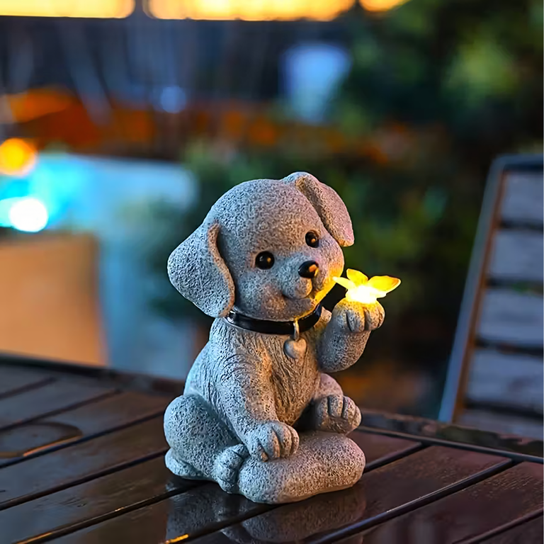 Lampa Lampka Solarna Ogrodowa Ozdobna Ozdoba Pies z Motylem Led Dekoracja (14)