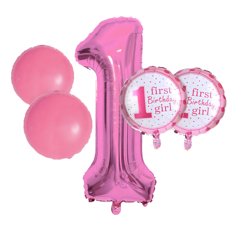 Balony na 1 Urodziny Roczek Dziewczynka Zestaw 5 szt Gwiazdki Balon  (1)