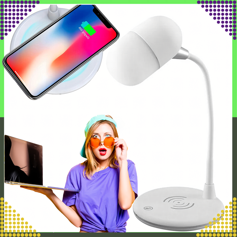Lampka Biurkowa Nocna Ładowarka Indukcyjna Głośnik Bluetooth Szkolna Nauka (2)