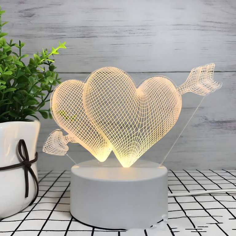 Lampka Nocna Love Serca 3D Illusion do Sypialni dla Dzieci Prezent USB (3)