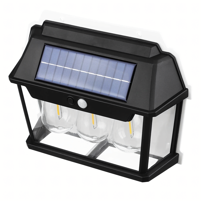 Lampa Solarna Led Potrójna Kinkiet Ogrodowy Elewacyjny z Czujnikiem Ruchu  (4)